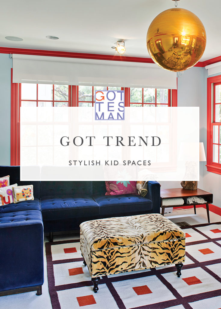 Fun interior with text overlay, "Got Trend: Stylish Kid Spaces"