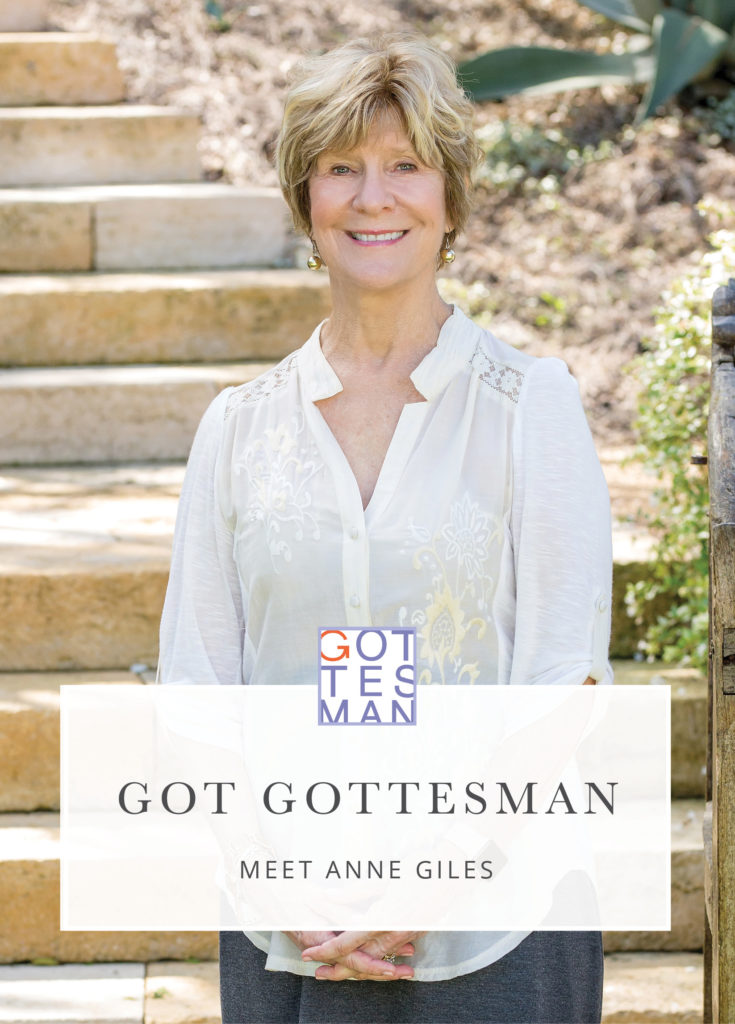 Headshot with text overlay, "Got Gottesman: Meet Anne Giles"